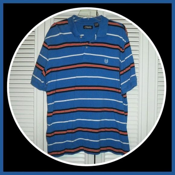 CHAPS SHORT SLEEVE POLO SHIRT COTTON GOLF BLUE STRIPED BIG MAN~MENS SIZE XXL - Picture 2 of 4